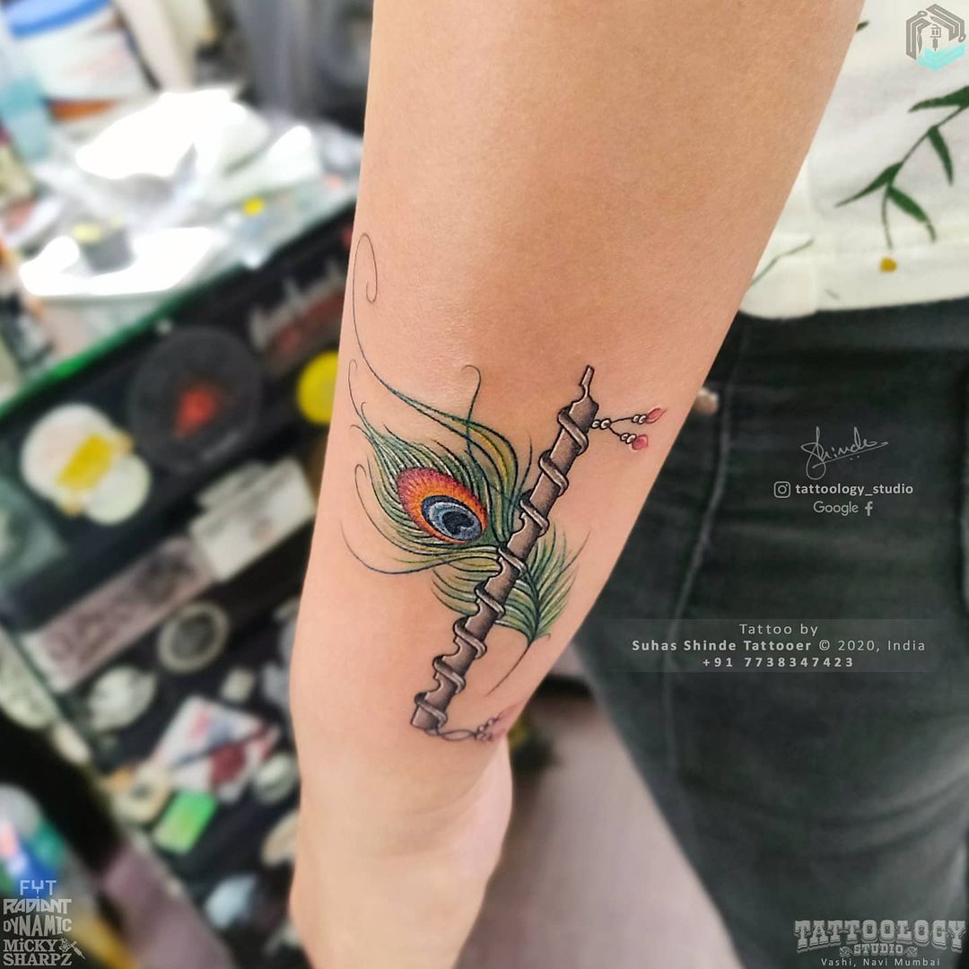 Tattoo uploaded by Samurai Tattoo mehsana  Flute with feather tattoo Flute  and feather tattoo Krishna tattoo lord Krishna tattoo  Tattoodo