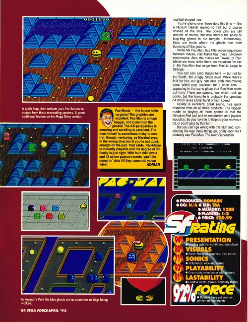 SEGA Force #4, April 92 - Review of ‘Pac-Mania’ and ‘Ms. Pac Man’