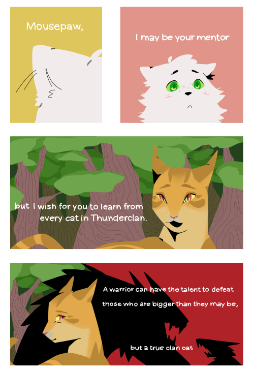 thunderc1an: Mousepaw learns something from his mentor, Brackenfur, the deputy of Thunderclan.I drew