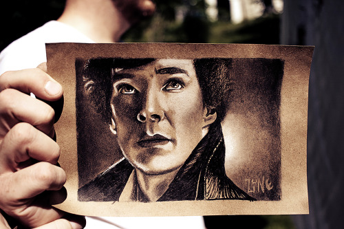 lunadax: Sherlock Triptych, in black and white Conté Pastel,Sakura Micron 002 and brush pens on recy