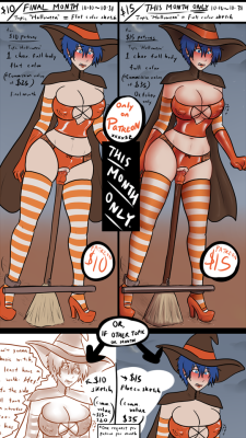 sasoriharem:  I’m doing a this-month-only special on Patreon where ฟ patrons get a full color sketch (like this) if their request is Halloween-related.บ patrons will get a flat color sketch if their request is Halloween-related.After this month,