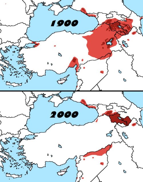 ad-hominem-sappies: swedneck: kulturfilur:mapsontheweb:Distribution of Armenians in 1900 and 200