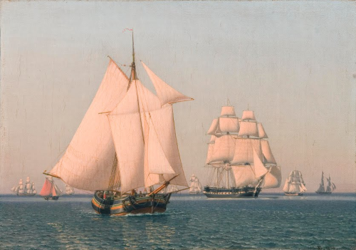 rudychic:Ships under sail in a mild breeze on a clear summer’s afternoon 1836Christoffer Wilhelm Eck