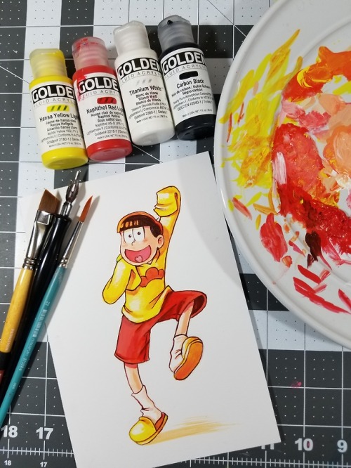 Trying to use up old paint + de-stressing = Jyushimatsu paintings.