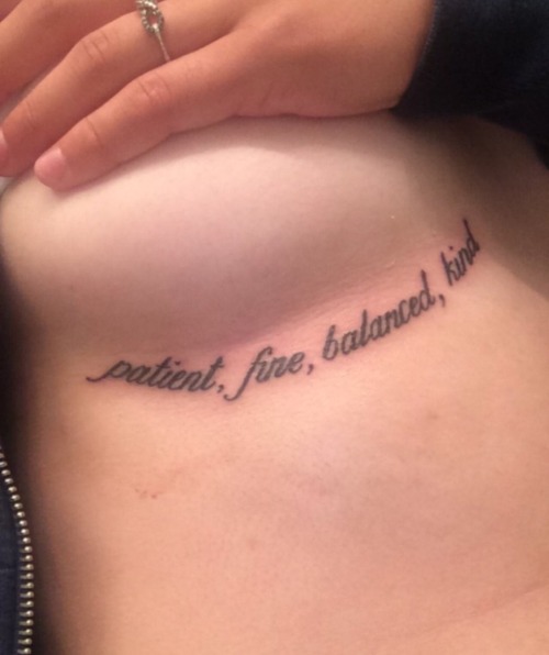  — Lettering Tattoo - Patient, Fine, Balanced, Kind