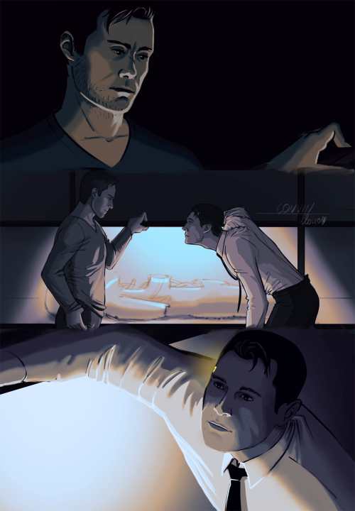 Gavin and Connor from Detroit: Become Human having a moment in the evidence room