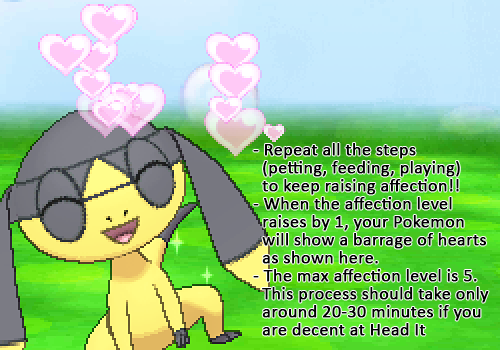 zweilous:  a guide to affection in pokemon amie the original guide, which is not written by me, can be found here. it also includes additional information. 