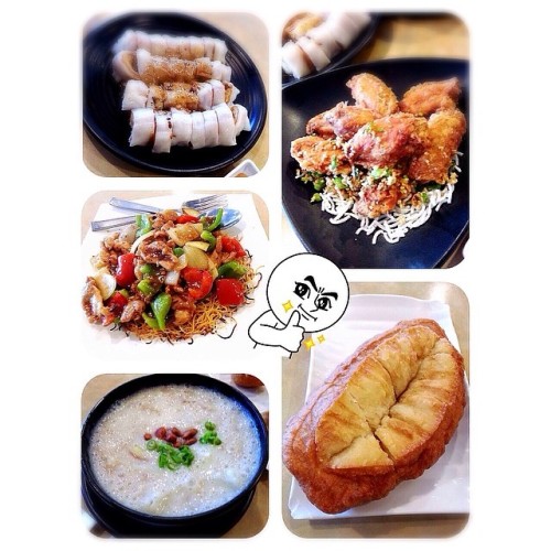 太好吃了！@stellatys  炸兩、豉椒雞炒面、艇仔粥、風沙雞冀、牛脷酥。 #chinesefood #foodporn #chinesedonut #donut #congee #chicken