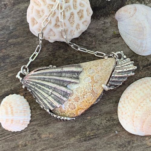 Fossil coral stone Tidepool pendant #seashellcollage #tidepooling #fossilcoral #shopifyseller #atlan