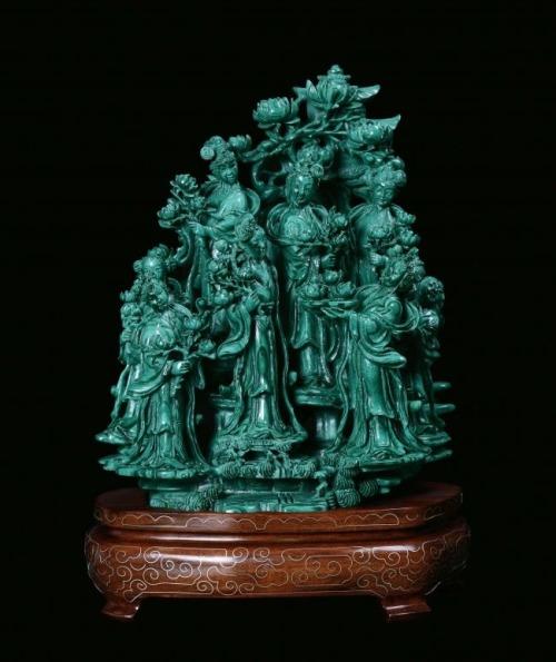 A Malachite Group With Guanyin And Female Figures, China
