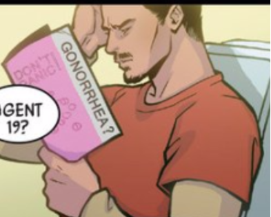 elspethdixon:dragonlordette:Mockingbird #1 featured Tony Stark in a SHIELD medical facility reading 