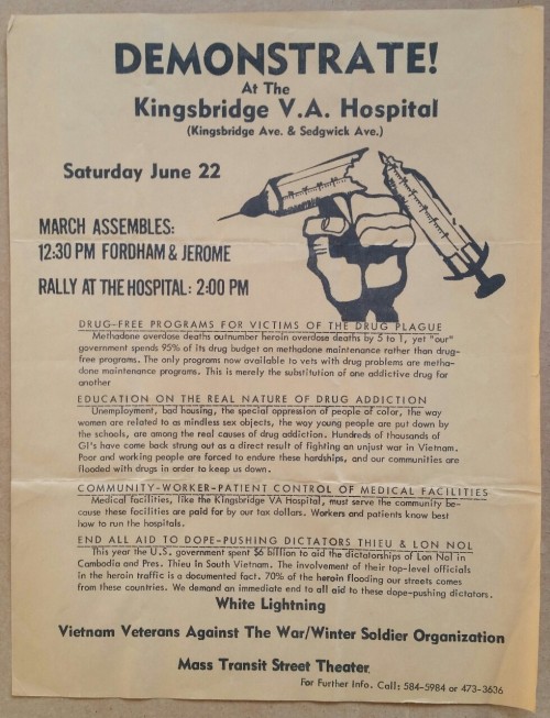 radicalarchive:‘Demonstrate! At the Knightsbridge V.A. Hospital’, White Lightning, Vietnam Veterans 