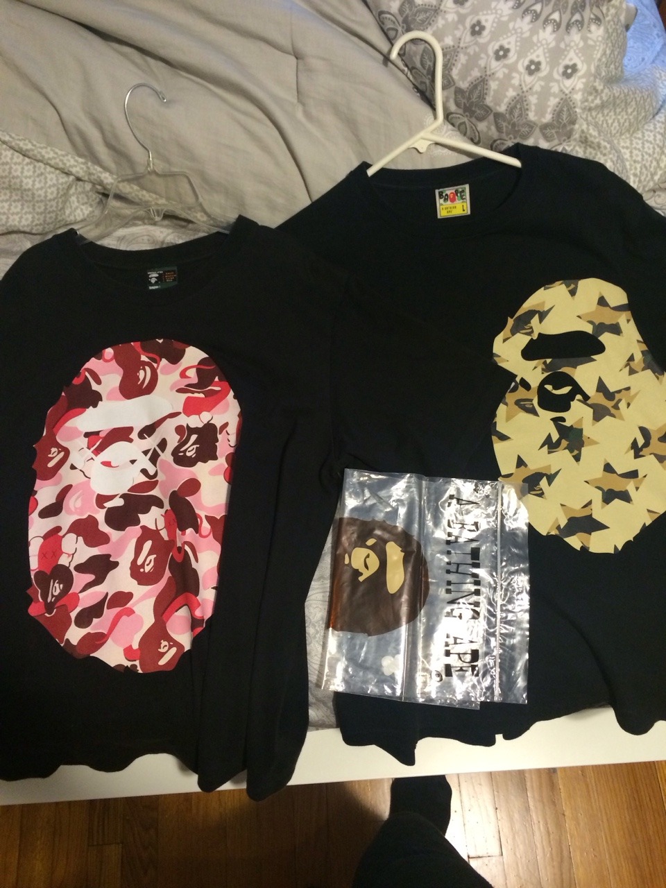 ballerchad:  chadborghini:  OFFER UP (NYC)  Left: Kaws x Bape (‘05 I think) LARGE
