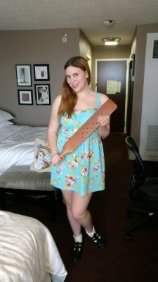 alexinspankingland:  SpankingBrian made me this gorgeous and very mean strap, so I had to be a cheeseball and take a bunch of photos posing with it.