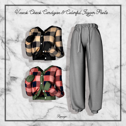 [RIMINGS] V-neck Check Cardigan &amp; Colorful Jogger Pants- TOP / BOTTOM- NEW MESH- ALL LODs- NORMA