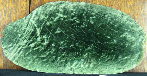 Nephrite cobble This rock is a cobble, eroded from an ophiolite belt on New Zealand’s South Is