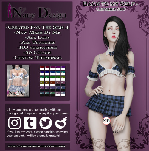 nany-design: Back to my Self (Lingerie Set)Base Game Compatible*For Females T / A / YA*Outfit Type:0