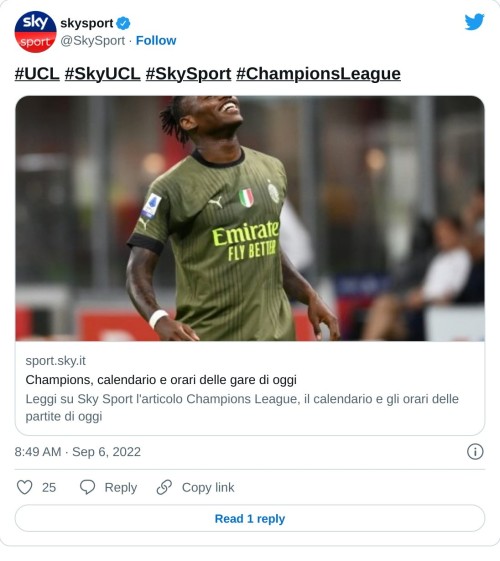 #UCL #SkyUCL #SkySport #ChampionsLeague https://t.co/bWQDy0Lw52  — skysport (@SkySport) September 6, 2022