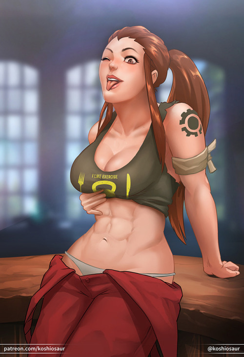 koshiosaur:Brigitte flashing her abs. NSFW, HD and more on PatreonMore art on Gumroad