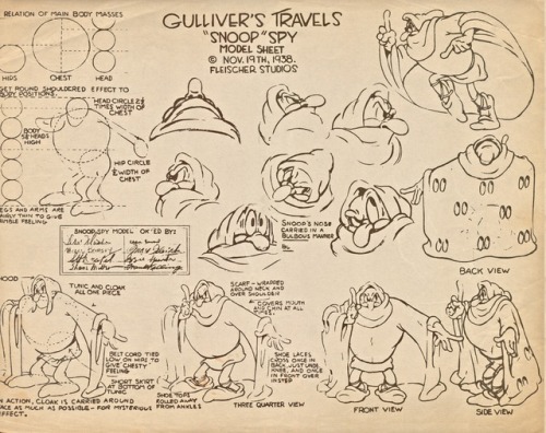 Model sheets from the 1939 Fleischer animated feature, Gulliver’s Travels.