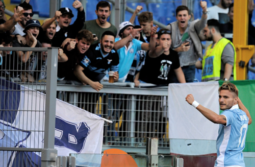 Ciro Immobile celebrates scoring S.S. Lazio’s second goal against Sassuolo