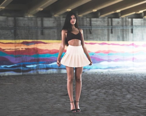 An Arizona sky found under the bridge downtown. #pleated #skirt #legs #model #victoria #colors #live