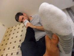 yngrawcumdump:My sock sir about to sniff my socks as I continue my worship of his. 