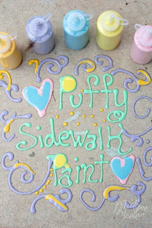 How to Make Puffy Sidewalk Chalk PaintIngredients:1 cup flour (might be difficult to find - don’t us