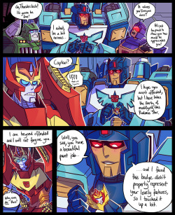 ldnaiuke:  megapurrv:  herzspalter:  It can also make questionable decisions and repaint your room with infernal imagery!Commission for @megapurrv who had asked for a comic about Thunderclash crushin’ on Rodimus and trying to impress him, so I did this