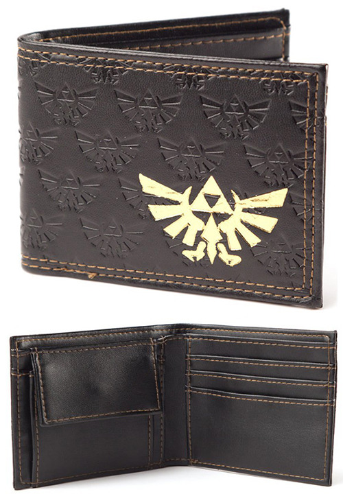 gamefreaksnz:  Legend of Zelda Embossed Leather Wallet This is an officially licensed bi-fold leather wallet with the Zelda Tri-force logo on the front. List Price: ฮ.00        Price: ผ.84      You Save: ม.16 (57%) 