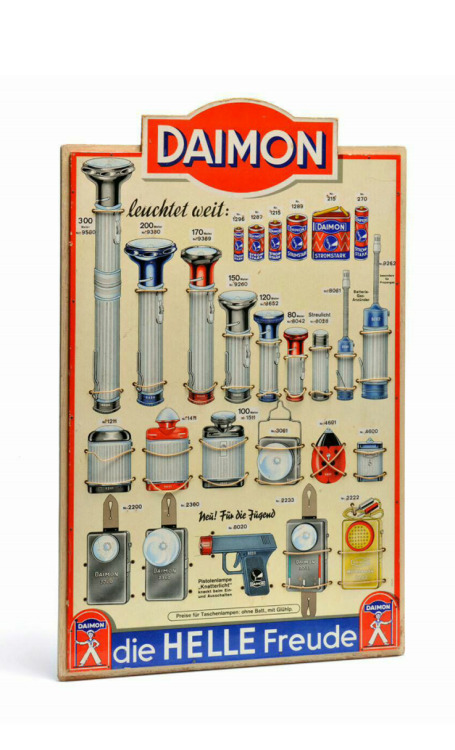 Display for Daimon Flashlights, 1950-60. Enamel. Daimon Werke, Berlin. Via Technoseum