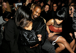 celebritiesofcolor:Kim Kardashian, North West, Kanye West and Nicki Minaj attend the Alexander Wang Fashion Show during Mercedes-Benz Fashion Week Fall 2015