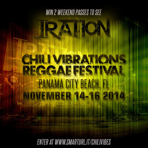 Florida! We play Chili Vibrations Reggae Festival & Chili Cook Off next month on Sunday November 16th. 1 Grand Prize winner will receive 2 3-Day passes to the festival and 2 Runner-Up winners will receive $50 Gift Cards to the Iration Merch Store....