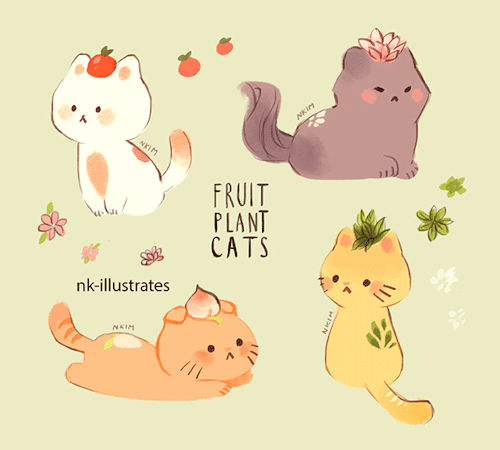 nkim-doodles:Fruit Plant Cats. Revisiting an old doodle I did some time ago! :)