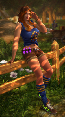 cakeofcakes: medeister:  Elwynn Girl – Felina Full-size view! (16:9 portrait) A city such as Stormwind, bustling with its heroes and common folk alike, can easily become stressful for an already cluttered mind. Fortunately, the peaceful forest of Elwynn