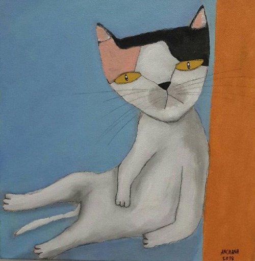 Anchana Chareapaporn aka Jha (Thai, based Thailand) - Laying Cat, 2018 Paintings: Acrylics on Canvas