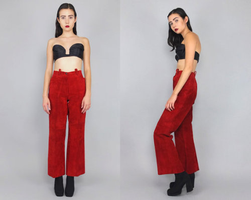70s Red Suede Leather Boho Hippie Pants (buy here)