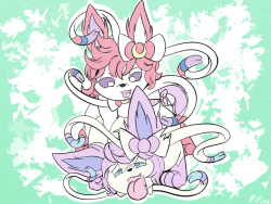 tailidraws: My gorgeous Foxy, @artamissnowpaw, has a personal Sylveon named Tsuki. I have my own Sylvie, Io.  I made ‘em fuck.  It was gay and very good.  Also the linking is sporadic in this cuz I was using it to test various new inking brushes