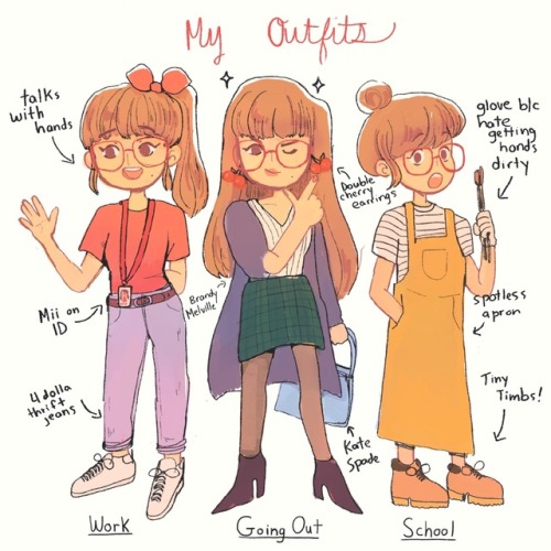 Sometimes I wear a combination of all three outfits depending if I’m painting at school or not! Love