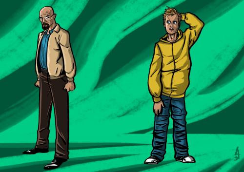 Walter and Jessie in a more cartoonish style, just because I’m rewatching BB and I’ve mi
