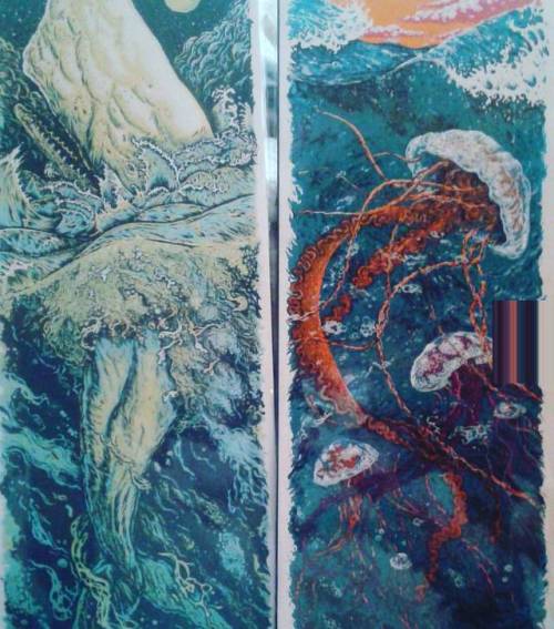 @quarrelsomeyeti originals #art #screenprinting #ocean #jellyfish #spermwhale