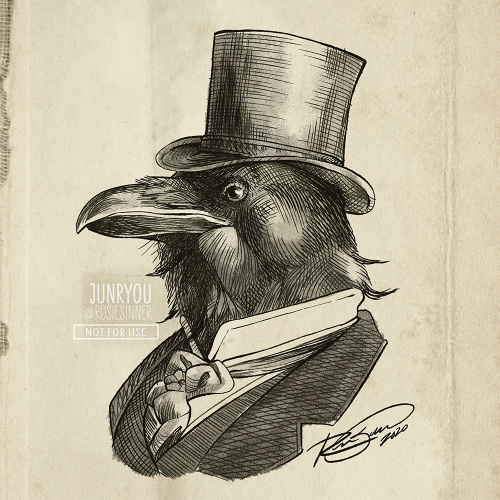 junryou: Requests 042020 || Victorian Corvidae A fancy little fellow, as suggested by “criswea