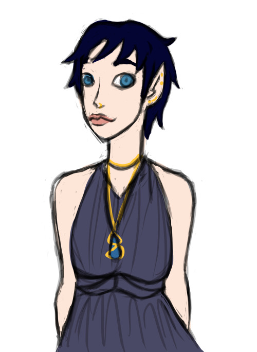 Drew my D&amp;D character Calipso quickly, in a summer dress