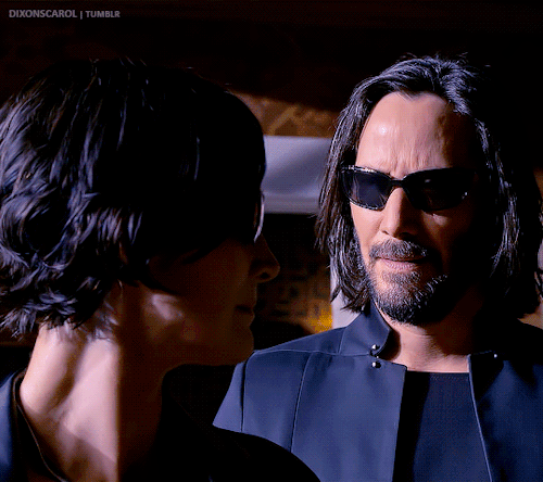 dixonscarol:Carrie-Anne Moss and Keanu Reeves as Trinity and Neo                                    