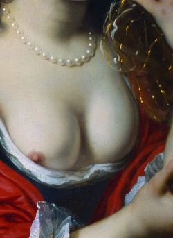 petitedeath:  mszombi:   portrait of Anna Bartholomeus van der Helst (1613-1670), Portrait of Anna du Pire as Granida,1660,detail.  How come old paintings had so many nip slips?  to be fair I think my boobs would pop out in that outfit too lol