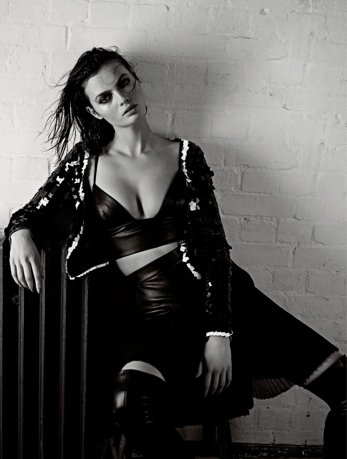 designerleather:Moa Aberg for Elle UK - Ermanno Scervino leather bra and skirt 