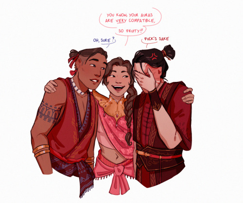 ash-and-starlight:Idiots in love in the Fire Nation + family bonding time, kind of a follow up to this Image id under the cut!Keep reading