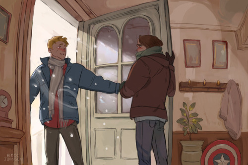 beccjohnson: Snow Day Steve and Bucky - Steve wants to go out in the snow, Bucky wants to stay insid