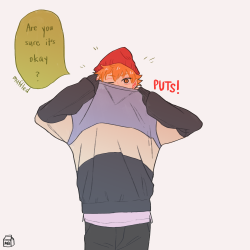 milkbois:^ Shouyou was too stubborn to listen to his mom saying it’s still cold in April. Kageyama p