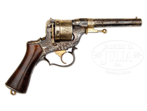 Rare silver and gold plated, engraved French Perrin revolver, circa 1859